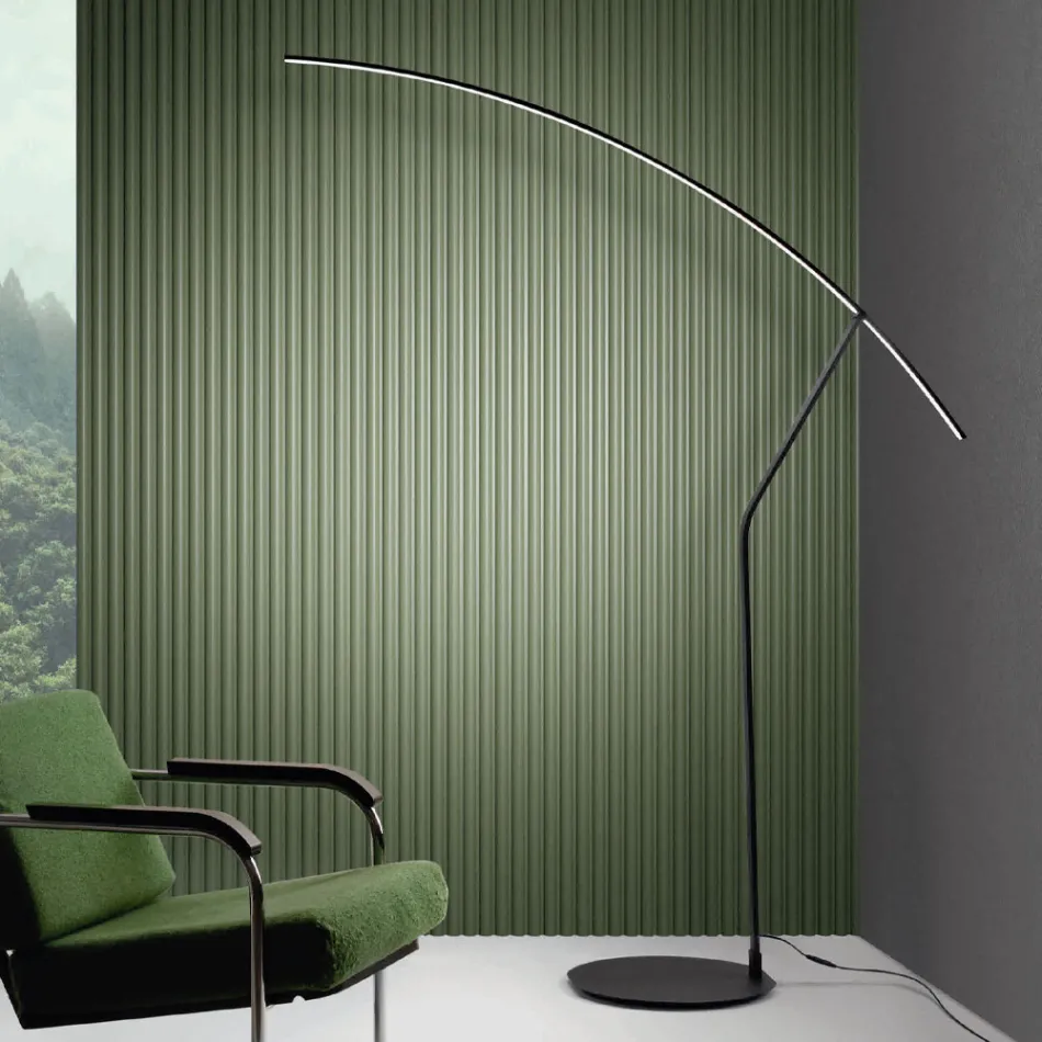 مصباح أرضي معدني مطلي بألوان مختلفة وإضاءة LED قابلة للتعتيم - خشب القيقب Viadurini