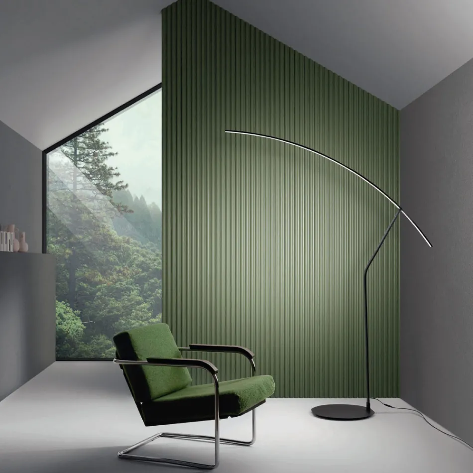 مصباح أرضي معدني مطلي بألوان مختلفة وإضاءة LED قابلة للتعتيم - خشب القيقب Viadurini