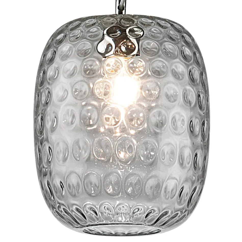 مصباح معلق من الزجاج الفينيسي والمعدن المطلي بالكروم، صنع في إيطاليا - كاليما Viadurini