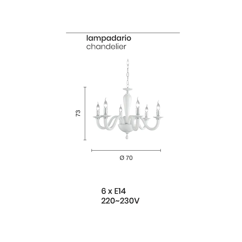 ثريا كلاسيكية بستة مصابيح مصنوعة يدويًا من الزجاج الشفاف الإيطالي - رابالو Viadurini
