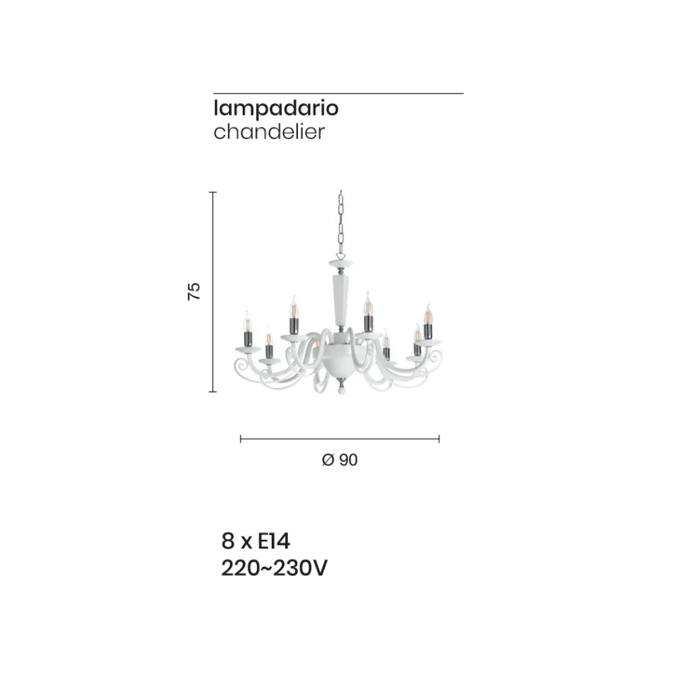 ثريا كلاسيكية بثمانية مصابيح مصنوعة يدويًا من الزجاج والكريستال الإيطالي - ماليزيا Viadurini