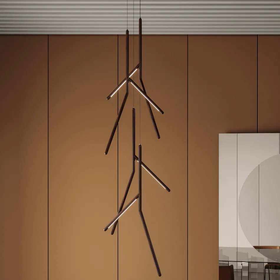 ثريا معلقة مع وردة خشبية فريدة من نوعها، صنع في إيطاليا - أورلوف Viadurini