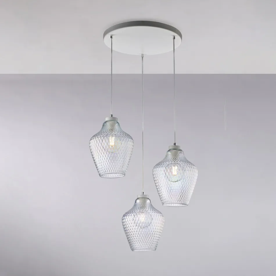 مصباح معلق معدني زجاجي أسود بثلاثة أضواء من Alnitak Viadurini