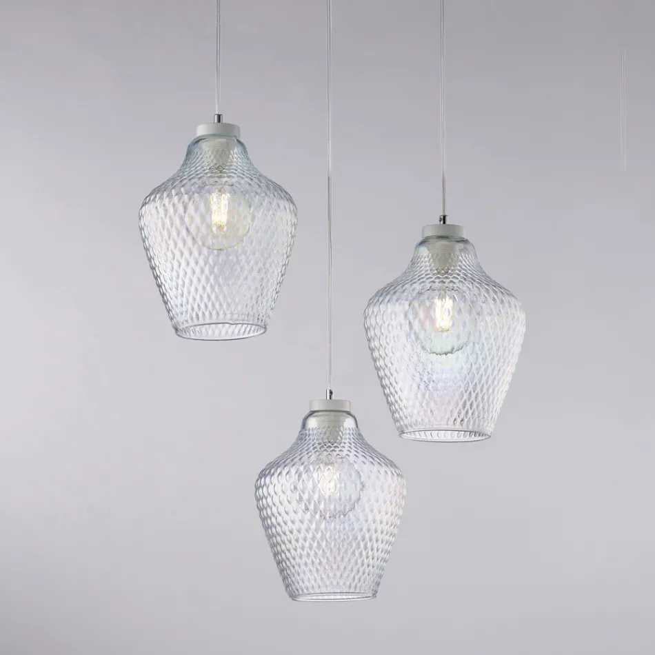 مصباح معلق معدني زجاجي أسود بثلاثة أضواء من Alnitak Viadurini