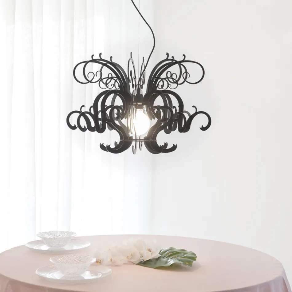 ثريا معلقة من زجاج شبكي أبيض أو أسود قابل لإعادة التدوير - سانشو Viadurini