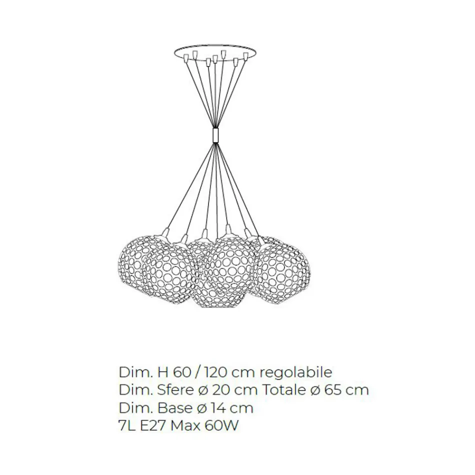 ثريا مصنوعة يدويًا من زجاج البندقية والمعادن - بولي بالوتون Viadurini