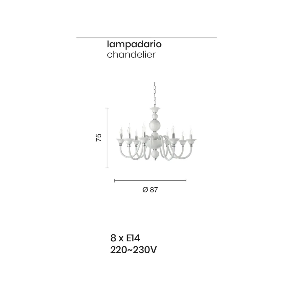 ثريا زجاجية إيطالية فاخرة مصنوعة يدويًا بـ 8 مصابيح - Mindful Viadurini