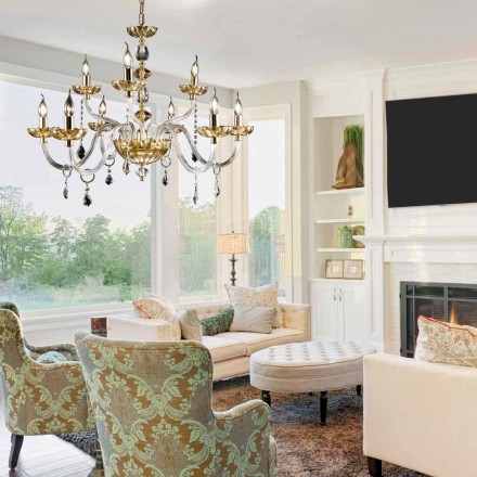 ثريا بتصميم كلاسيكي مع 9 مصابيح زجاجية وإزميل بيل Viadurini