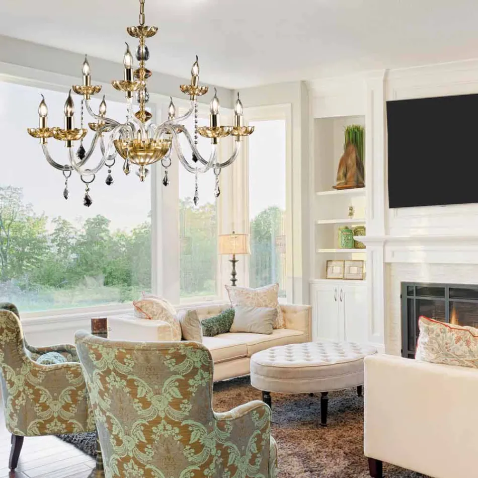 ثريا بتصميم كلاسيكي مع 9 مصابيح زجاجية وإزميل بيل Viadurini