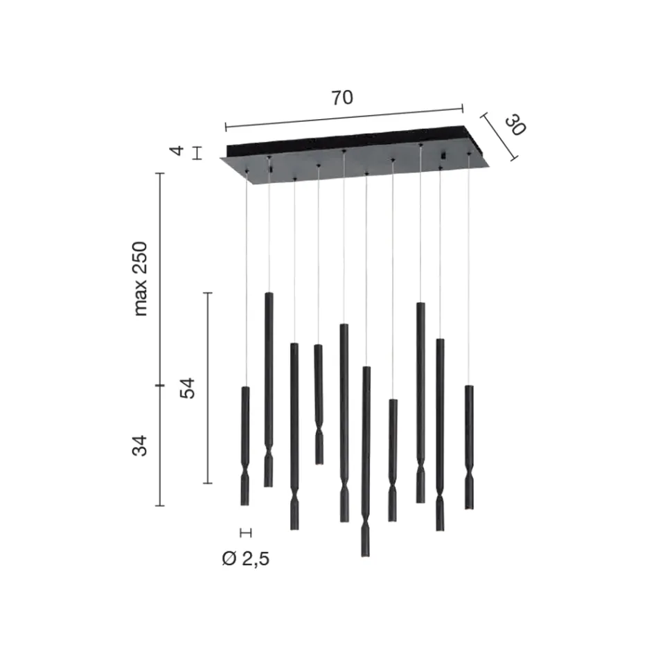 ثريا بعشرة مصابيح LED من المعدن المطلي وكابلات قابلة للتعديل - خشب الصنوبر Viadurini