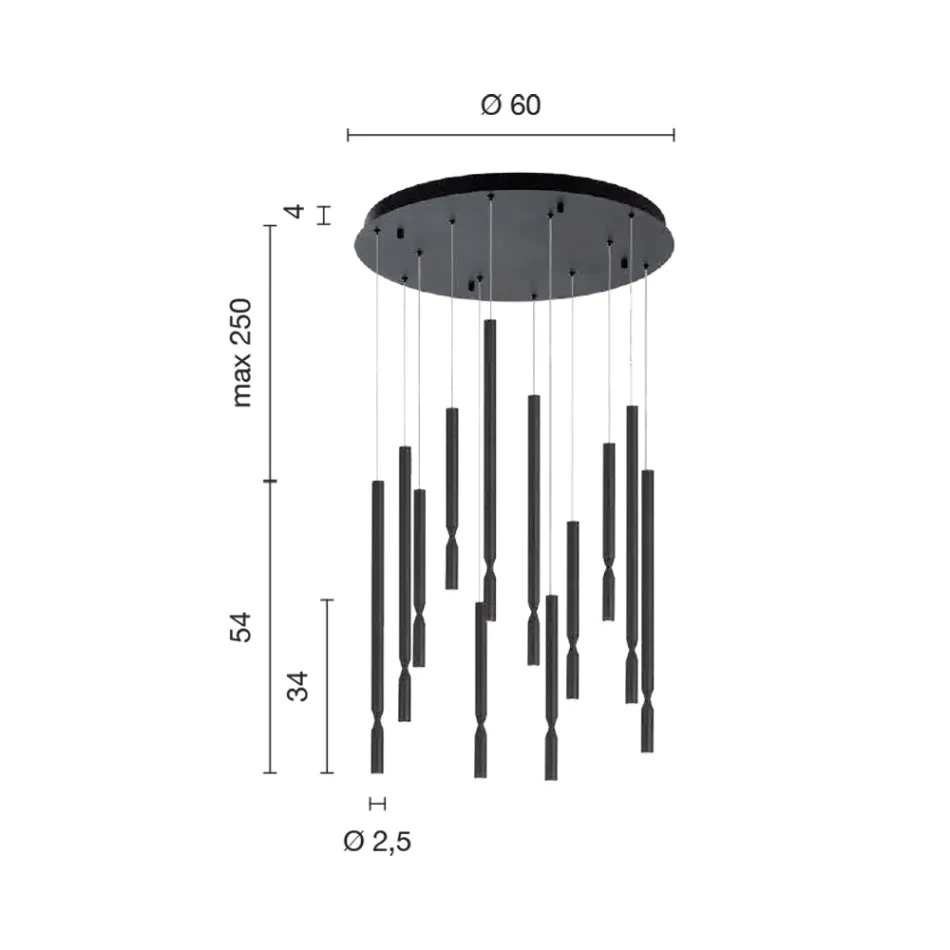 ثريا بـ ١٢ مصباح LED من المعدن المطلي وكابلات قابلة للتعديل - خشب الصنوبر Viadurini