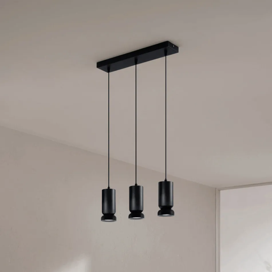 ثريا بثلاث مصابيح LED من الألومنيوم المطلي بالمسحوق وكابل قابل للتعديل - بوكسوس Viadurini