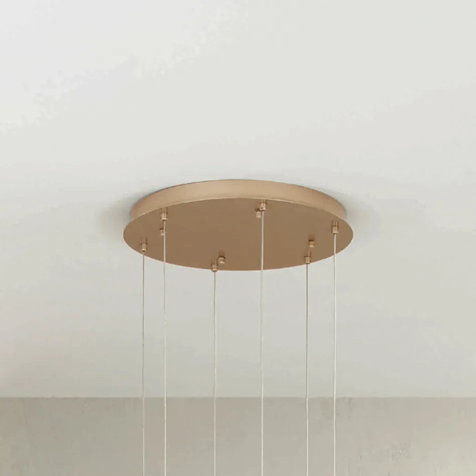 ثريا بستة مصابيح LED وقاعدة دائرية من المعدن المطلي بالذهب - هورنبيم Viadurini