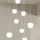 ثريا بـ 8 مصابيح LED مغطاة بزجاج ملون اختياري وقاعدة معدنية - خشب الزان Viadurini