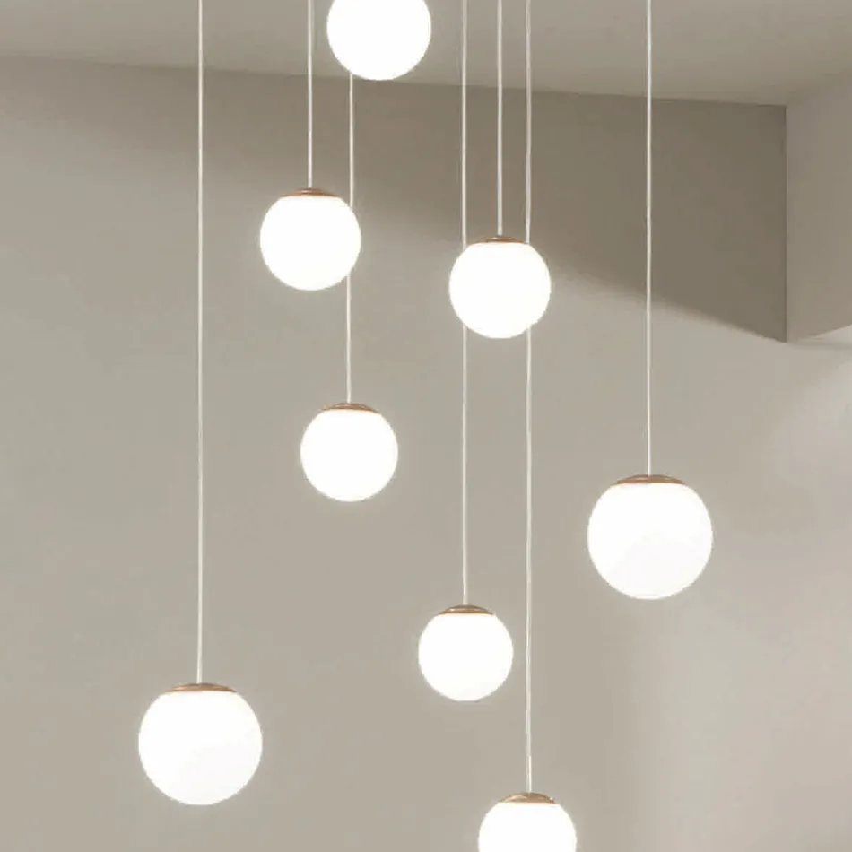 ثريا بـ 8 مصابيح LED مغطاة بزجاج ملون اختياري وقاعدة معدنية - خشب الزان Viadurini