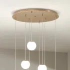 ثريا بـ 8 مصابيح LED مغطاة بزجاج ملون اختياري وقاعدة معدنية - خشب الزان Viadurini