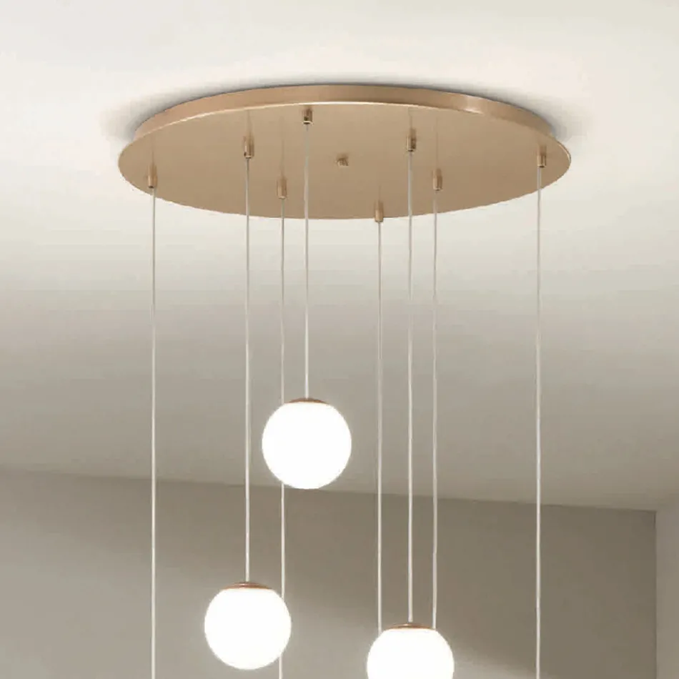 ثريا بـ 8 مصابيح LED مغطاة بزجاج ملون اختياري وقاعدة معدنية - خشب الزان Viadurini