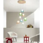 ثريا بـ 8 مصابيح LED مغطاة بزجاج ملون اختياري وقاعدة معدنية - خشب الزان Viadurini