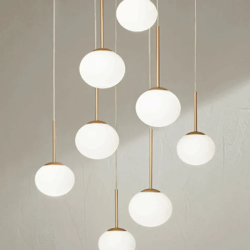 ثريا بـ 8 مصابيح LED من المعدن المطلي بالذهب والزجاج المنفوخ - أيلانتو Viadurini