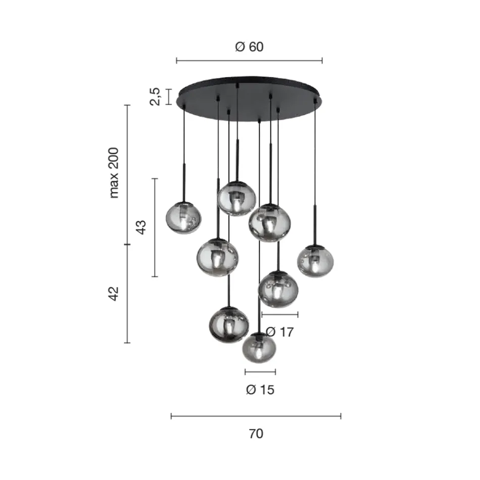 ثريا بـ 8 مصابيح LED من المعدن المطلي بالذهب والزجاج المنفوخ - أيلانتو Viadurini