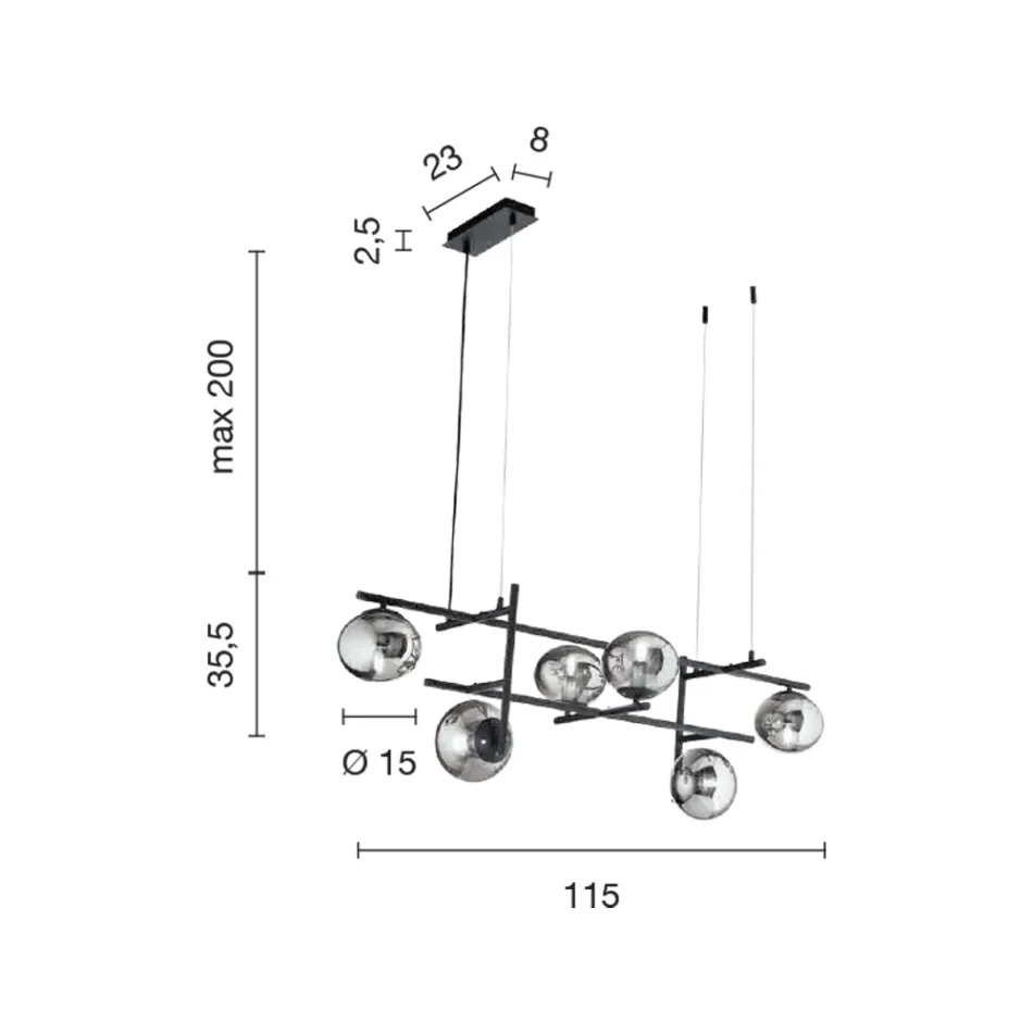 ثريا LED من المعدن المطلي بالذهب والزجاج المنفوخ - أيلانتو Viadurini