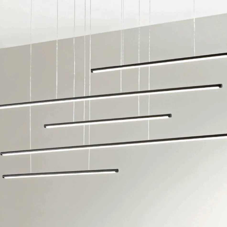 ثريا معدنية بإضاءة LED أفقية وكابلات قابلة للتعديل - برتقالي Viadurini