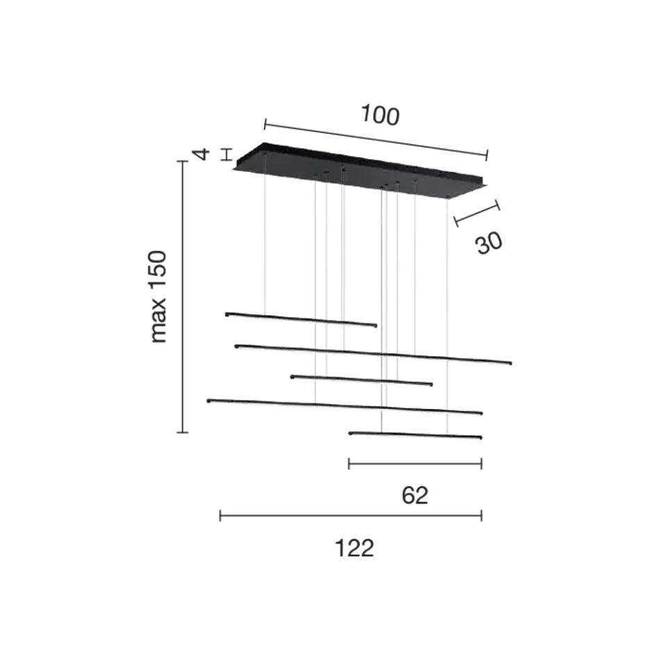 ثريا معدنية بإضاءة LED أفقية وكابلات قابلة للتعديل - برتقالي Viadurini