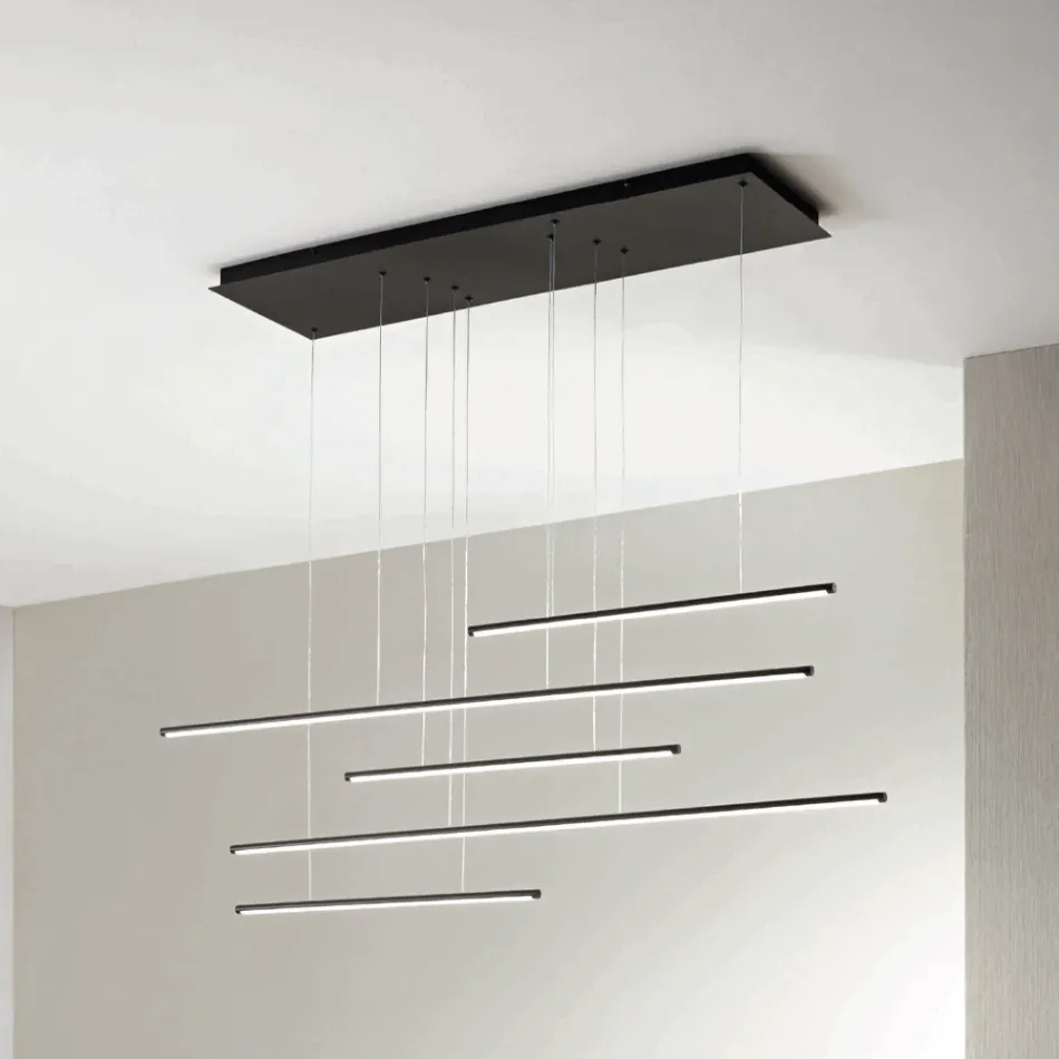 ثريا معدنية بإضاءة LED أفقية وكابلات قابلة للتعديل - برتقالي Viadurini