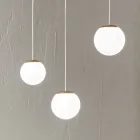 ثريا معدنية مطلية بالذهب مع 3 مصابيح LED وزجاج اختياري - خشب الزان Viadurini