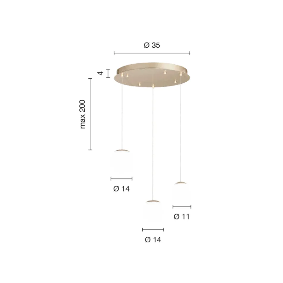 ثريا معدنية مطلية بالذهب مع 3 مصابيح LED وزجاج اختياري - خشب الزان Viadurini