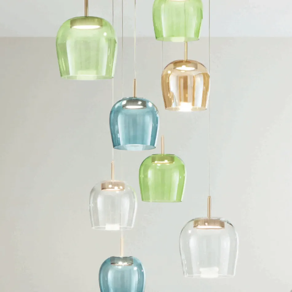 ثريا معدنية مطلية بالذهب مع إضاءة LED وزجاج ملون - هورنبيم Viadurini