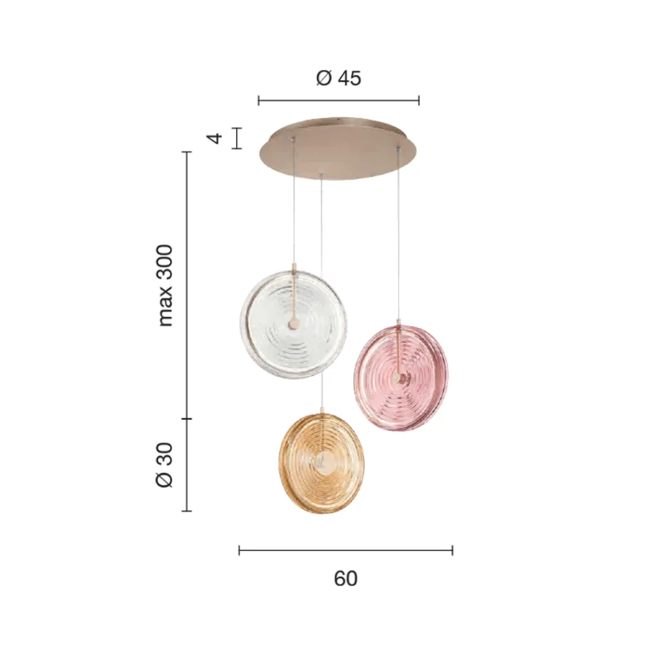 ثريا من المعدن المطلي والزجاج مزينة بخطوط متحدة المركز - هاكبيري Viadurini