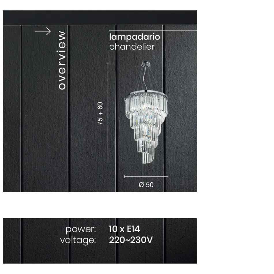 ثريا كلاسيكية فاخرة من المعدن المطلي بالكروم والكريستال المقطوع - لامبرت Viadurini