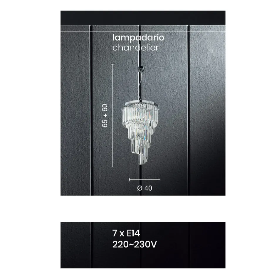 ثريا كلاسيكية فاخرة من المعدن المطلي بالكروم والكريستال المقطوع - لامبرت Viadurini