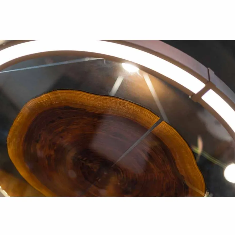 ثريا حديثة من الفولاذ والزجاج مع حشوة خشبية، صنعت في إيطاليا - سيول Viadurini