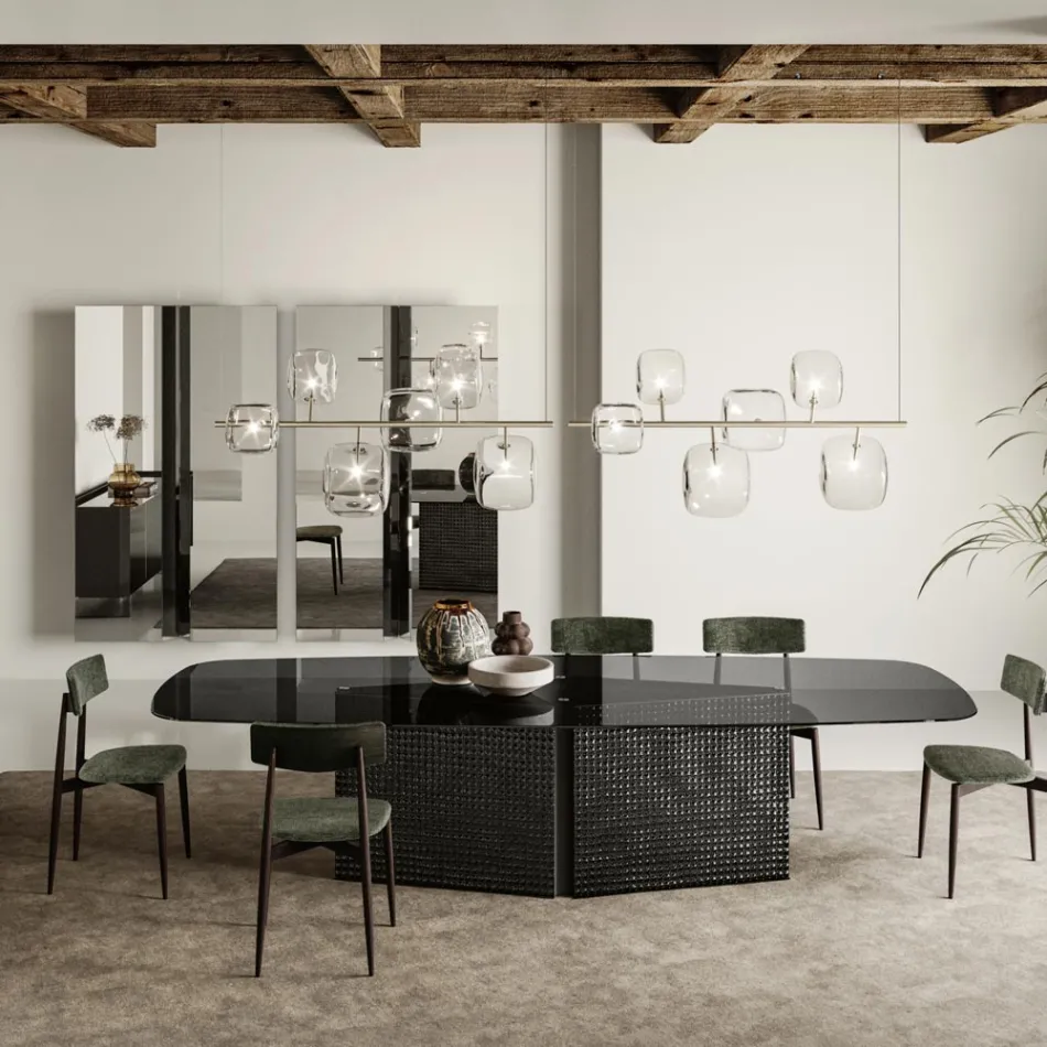 ثريا أفقية من المعدن وزجاج البايركس الشفاف - إيبيرسباتسيو Viadurini