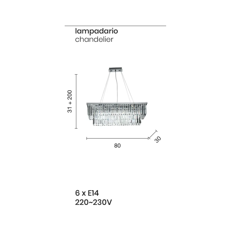 ثريا كلاسيكية معلقة مصنوعة من المعدن وقطع كريستال فاخرة - ميريل Viadurini