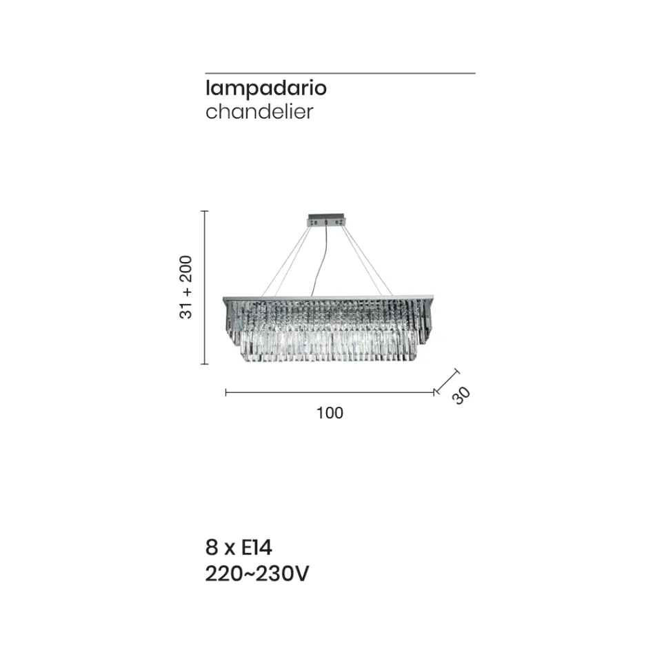 ثريا كلاسيكية معلقة مصنوعة من المعدن وقطع كريستال فاخرة - ميريل Viadurini