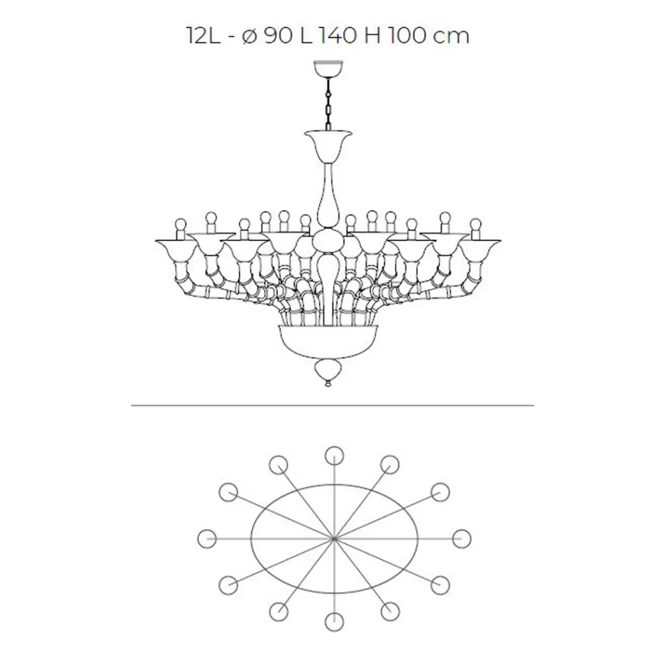 ثريا كلاسيكية الطراز من الزجاج الفينيسي المنفوخ يدويًا - فانيتي Viadurini
