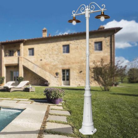 عمود إنارة بإضاءة عتيقة من الألومنيوم والنحاس، صنع في إيطاليا - أديلا Viadurini