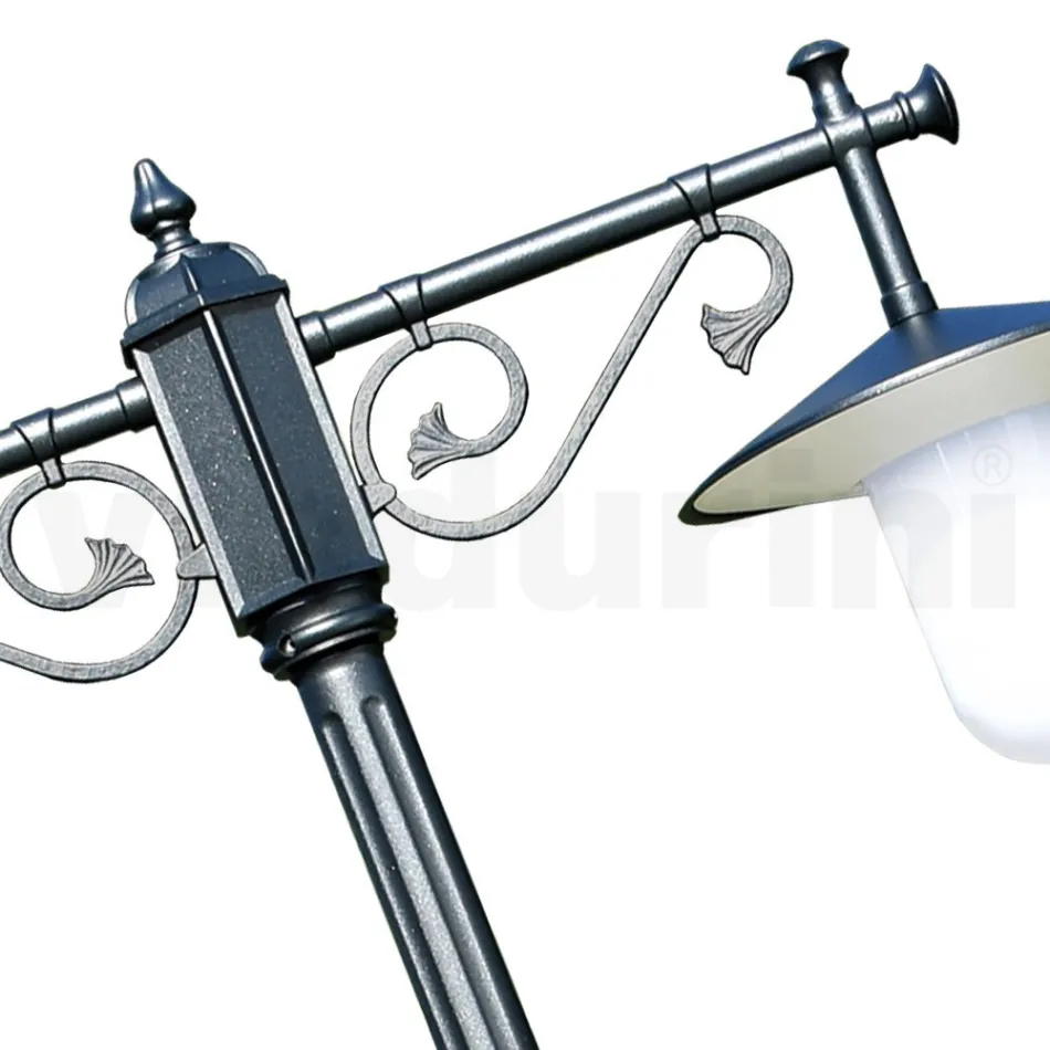 عمود إنارة بإضاءة مزدوجة على الطراز العتيق من الألومنيوم الرمادي، صنع في إيطاليا - بيلين Viadurini