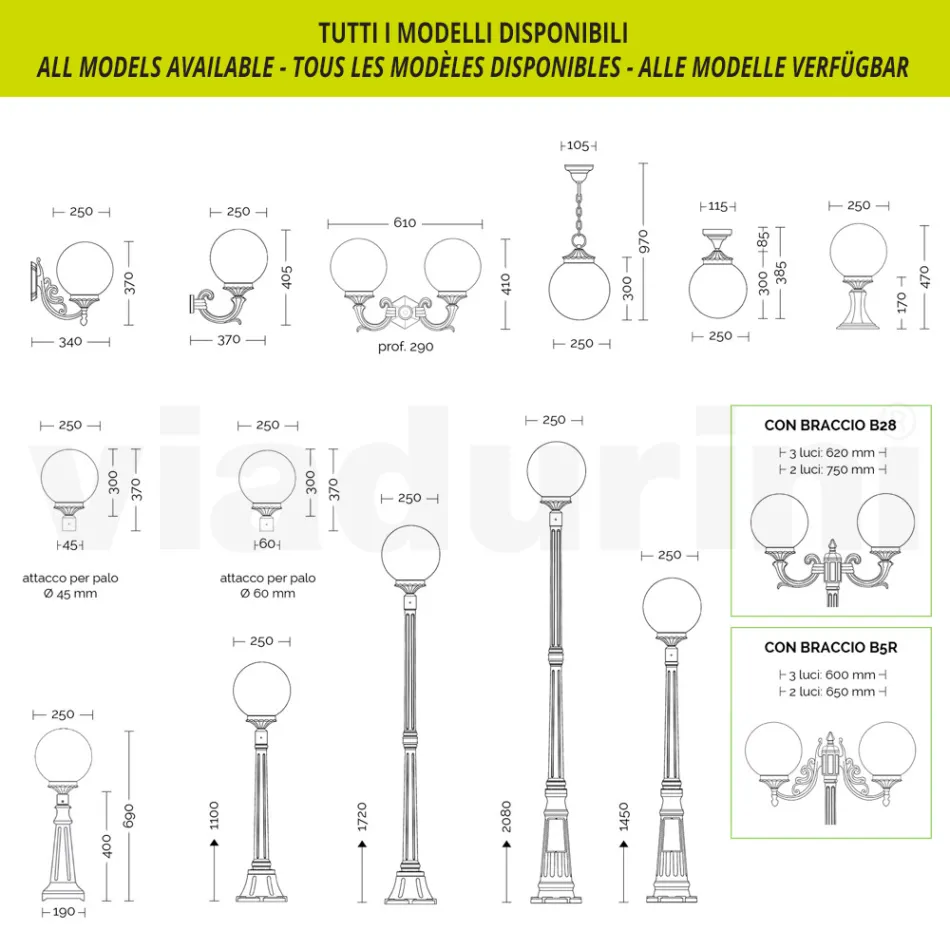 مصباح شارع بارتفاع 172 سم مصنوع من الأكريليك الأبيض والألمنيوم، صنع في إيطاليا - تروفابيانكو Viadurini