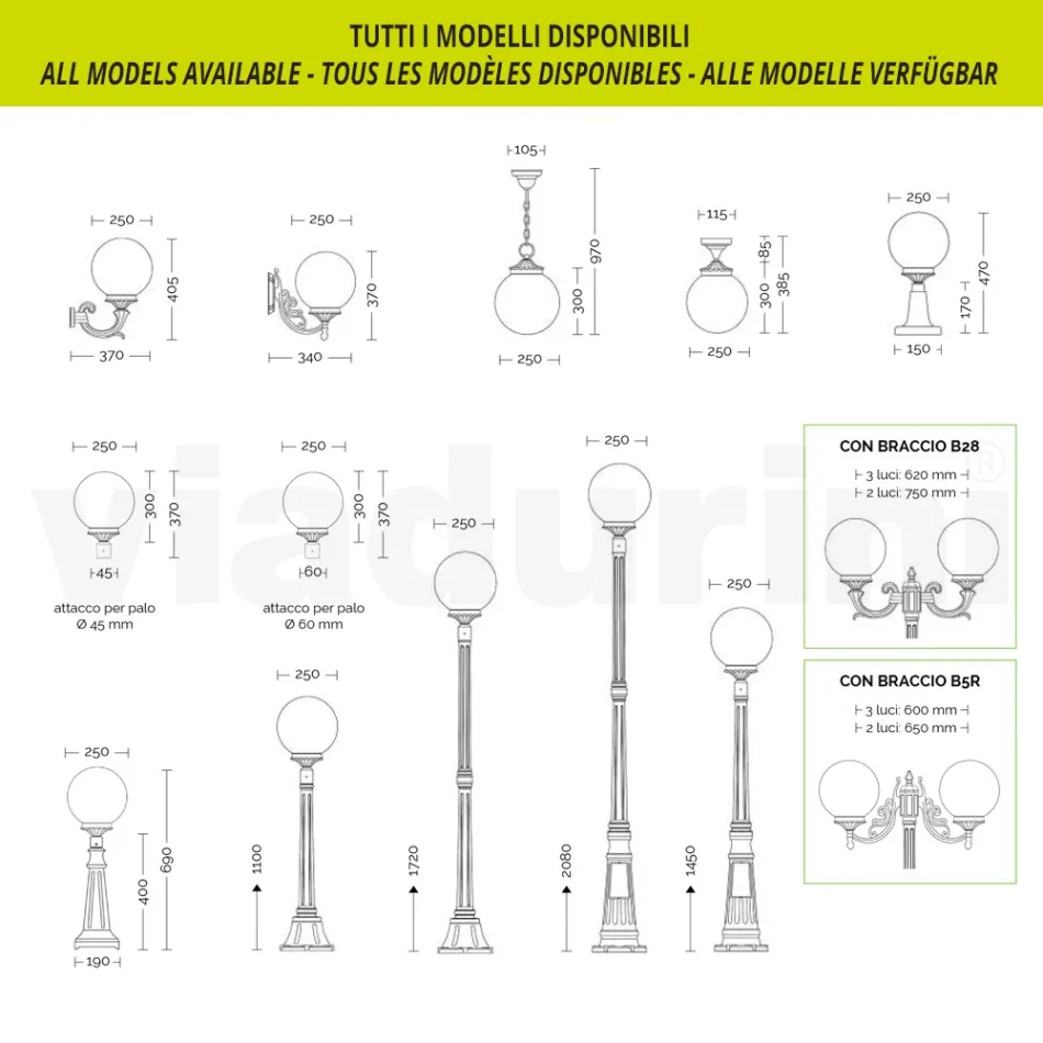 مصباح شارع بارتفاع 230 سم مصنوع من الأكريليك والألمنيوم الرمادي الداكن، صنع في إيطاليا - Trovaantracite Viadurini