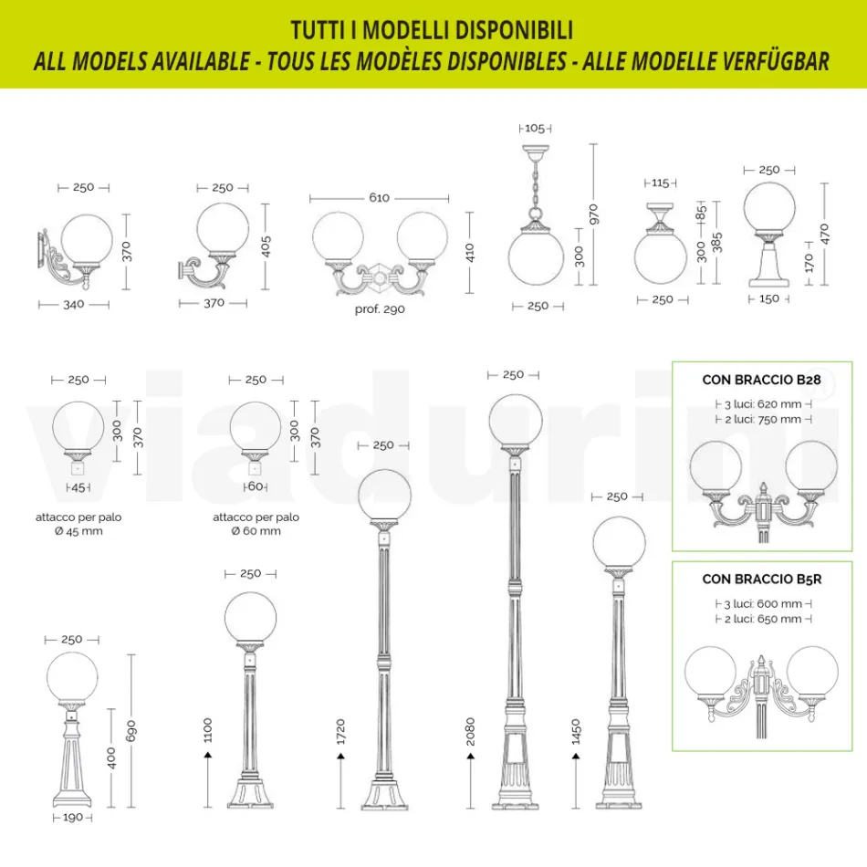 مصباح شارع بارتفاع 230 سم مصنوع من الأكريليك الأسود والألمنيوم، صنع في إيطاليا - Trovanero Viadurini