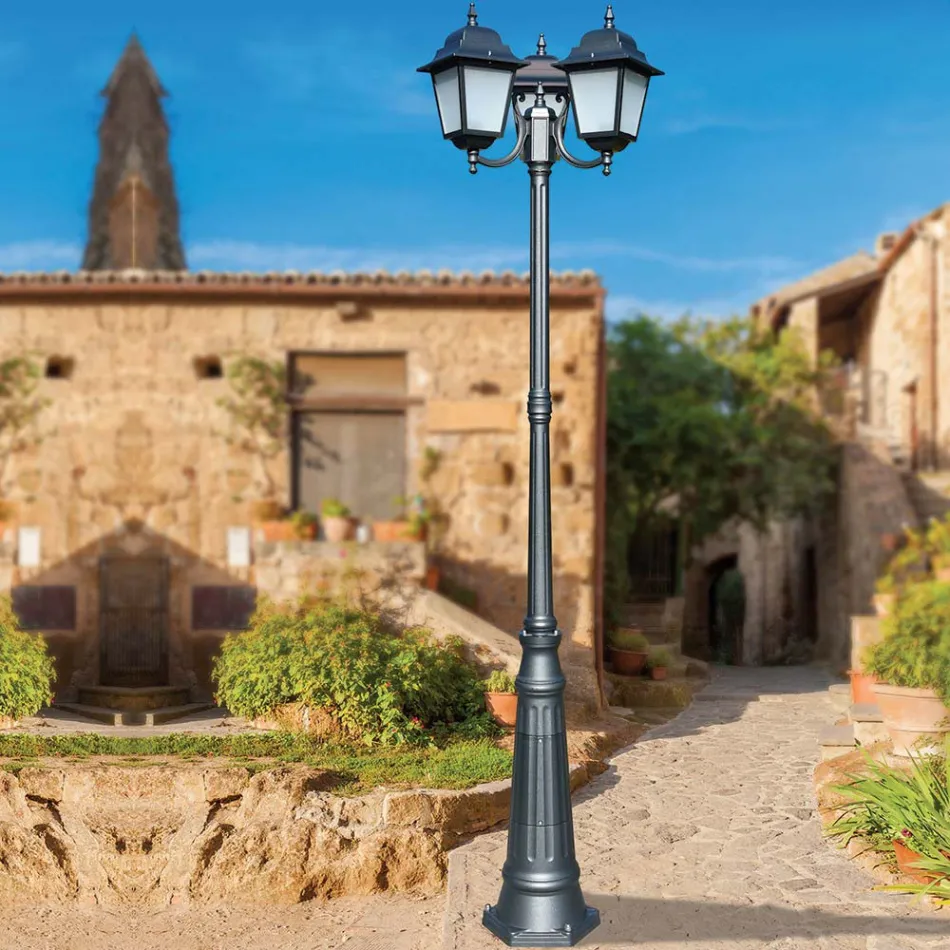مصباح شارع بارتفاع 238 سم مصنوع من زجاج أنثراسايت وألومنيوم، صنع في إيطاليا - Scintilla Viadurini