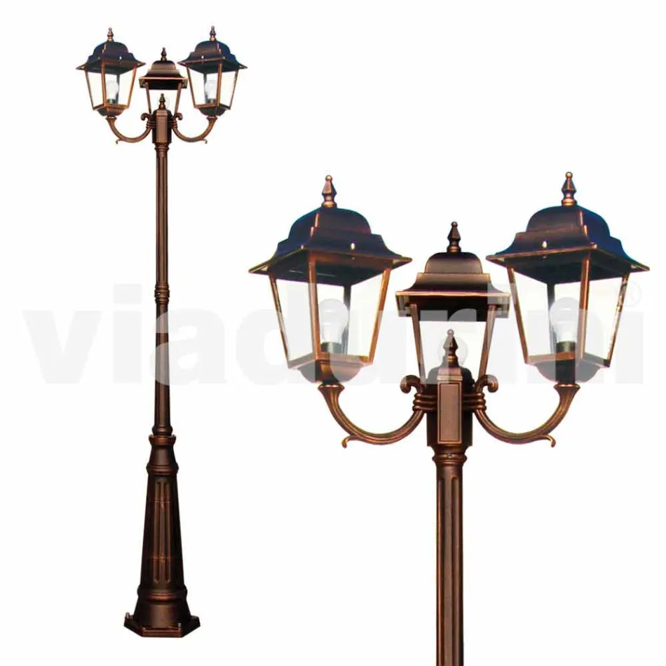 مصباح خارجي كلاسيكي بثلاثة مصابيح مصنوع في إيطاليا، أكويلينا Viadurini