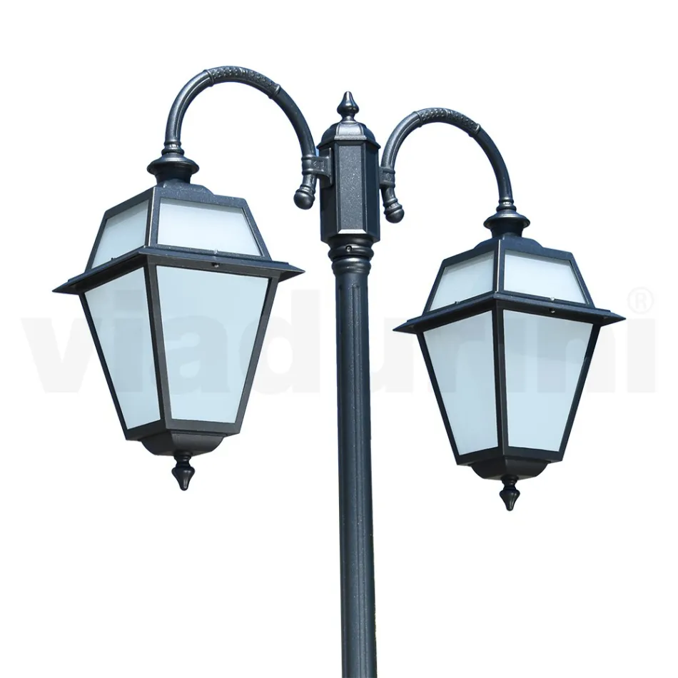 مصباح حديقة بمصباحين من الألومنيوم والزجاج صنع في إيطاليا - فيفيان Viadurini