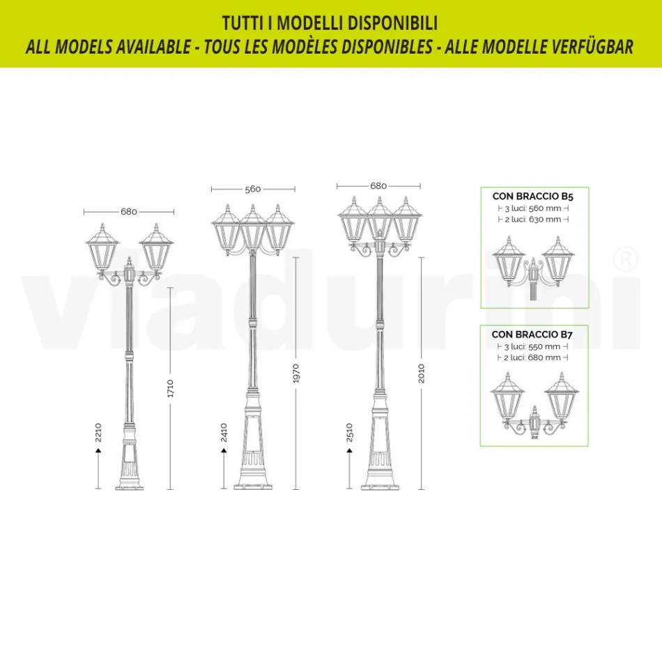 فانوس حديقة من الزجاج الشفاف وخمسة لمسات نهائية من الألومنيوم - بيناكو Viadurini