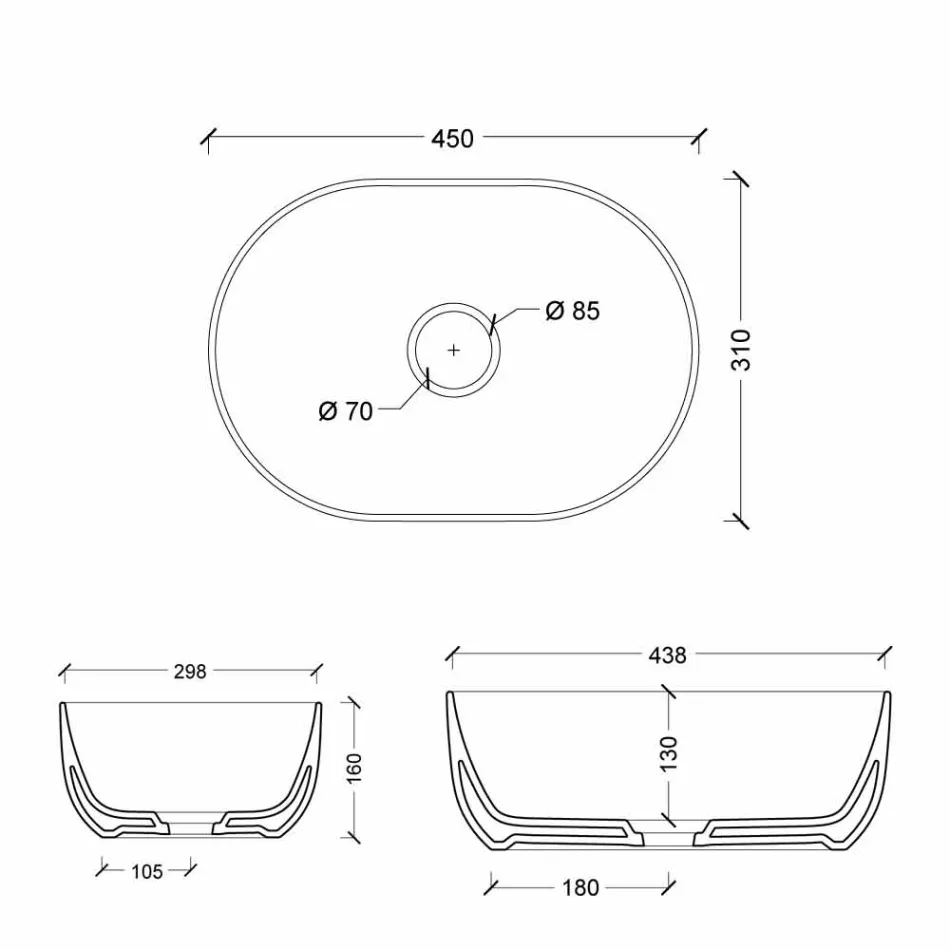 حوض غسيل سيراميكي 45×32 سم صنع في إيطاليا، تصميم عصري على شكل نجمة Viadurini