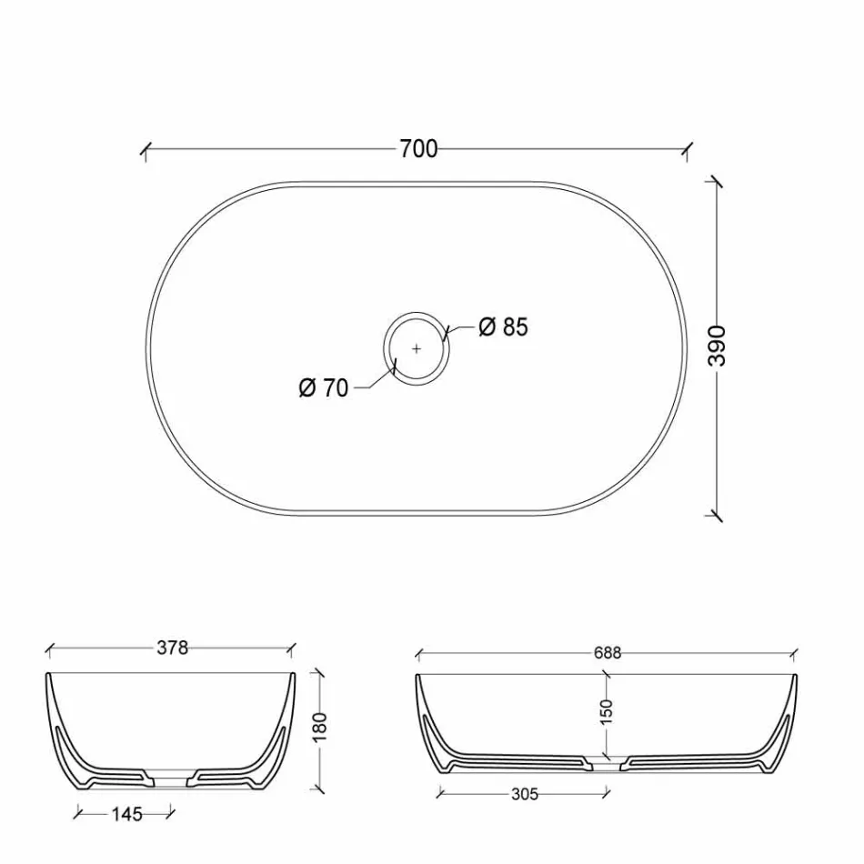حوض غسيل سيراميكي 70×35 سم، صنع في إيطاليا، بتصميم عصري Viadurini